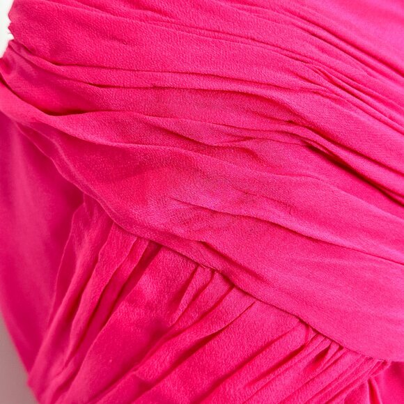 Marchesa Notte Strapless Asymmetrical Silk Chiffon Dress in Fuchsia Pink Size 10 - Picture 10 of 17
